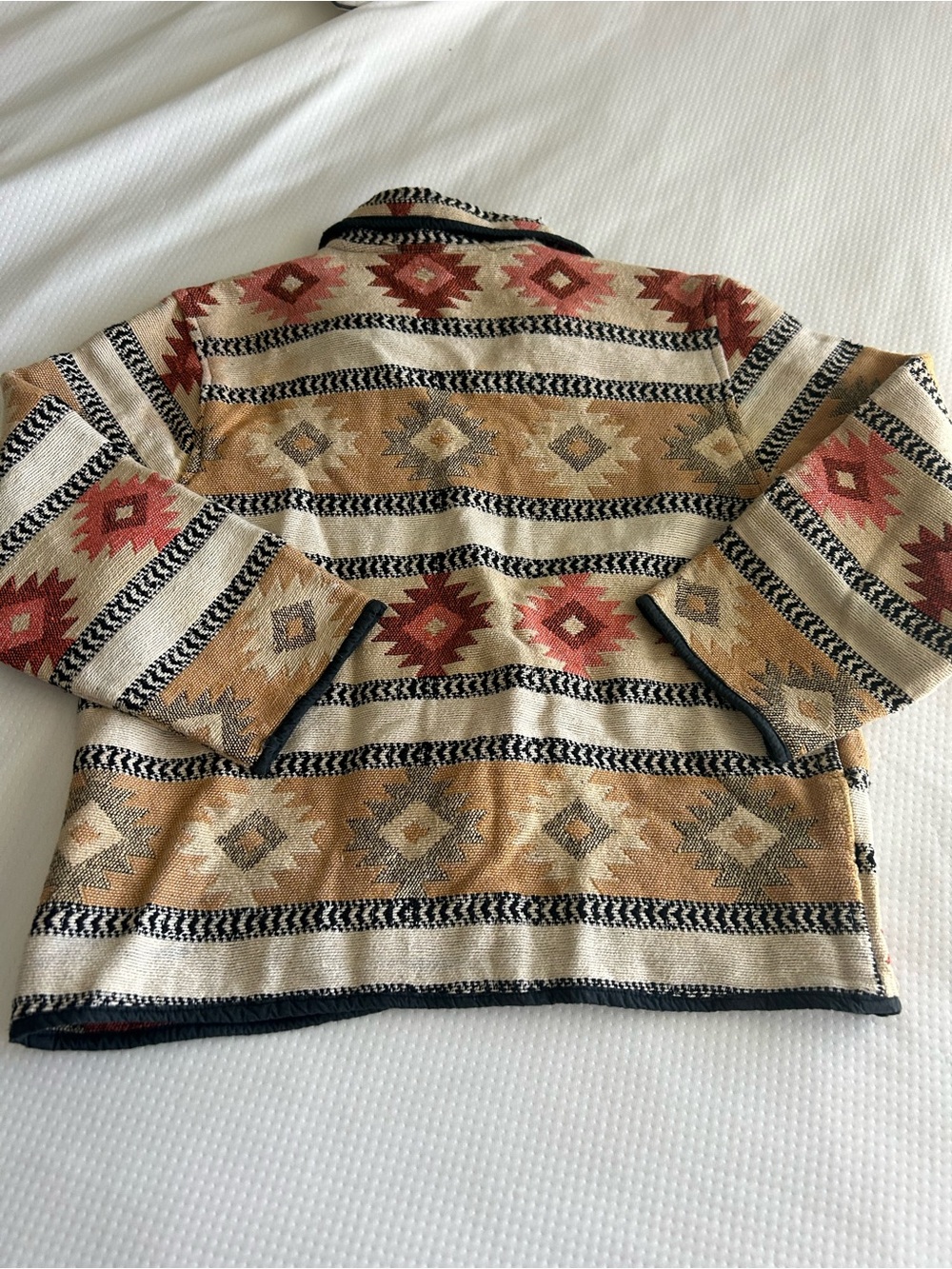 Laura Ashley Vintage Southwestern Aztec Knit Button-Up Cardigan in Beige/Rust - Picture 8 of 11